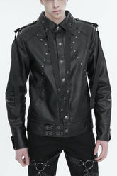 Veste Punk pour Homme avec Col à Revers Noir et Sangle Cloutée
